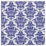 Damask Pattern - Deep Navy Blue on White Fabric