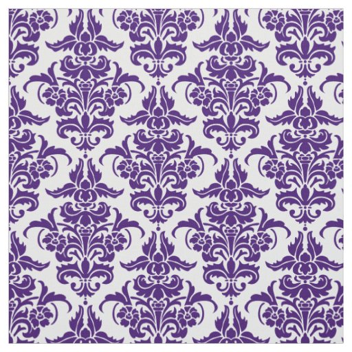 Damask Pattern - Deep Purple on White Fabric