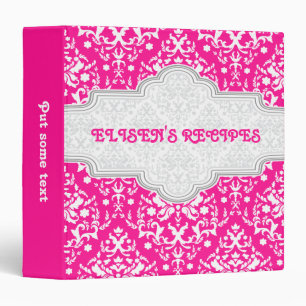Damask pattern deepink, white & grey frame recipe binder