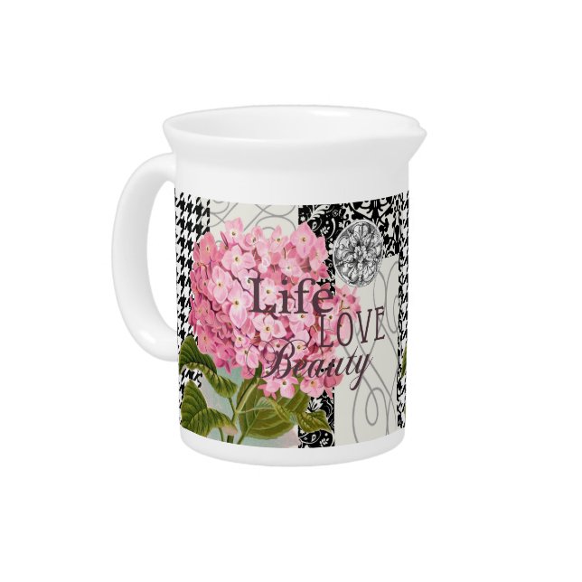 Damask Pattern Floral Decor Pretty Beverage Pitcher (Left)