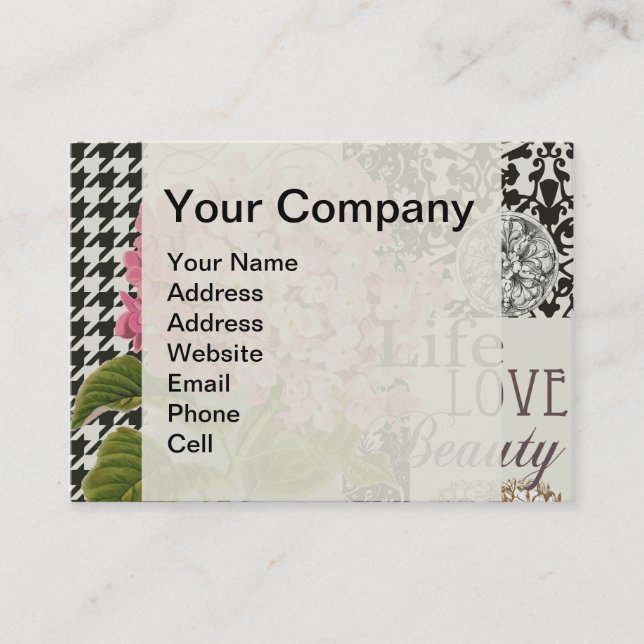 Damask Pattern Floral Decor Pretty Business Card (Front)