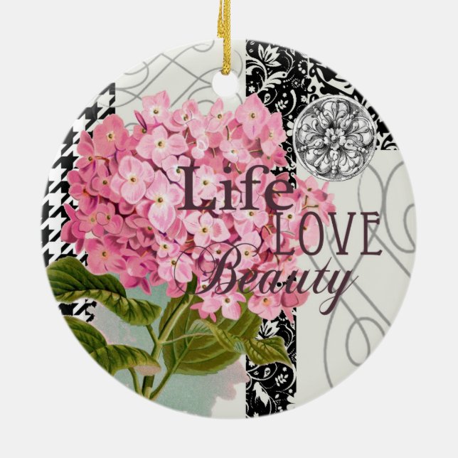 Damask Pattern Floral Decor Pretty Ceramic Ornament (Back)