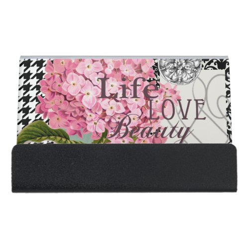 Damask Pattern Floral Decor Pretty Desk Business Card Holder