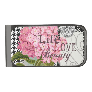 Damask Pattern Floral Decor Pretty Gunmetal Finish Money Clip