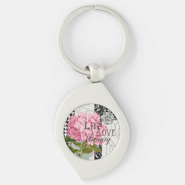 Damask Pattern Floral Decor Pretty Keychain (Front)