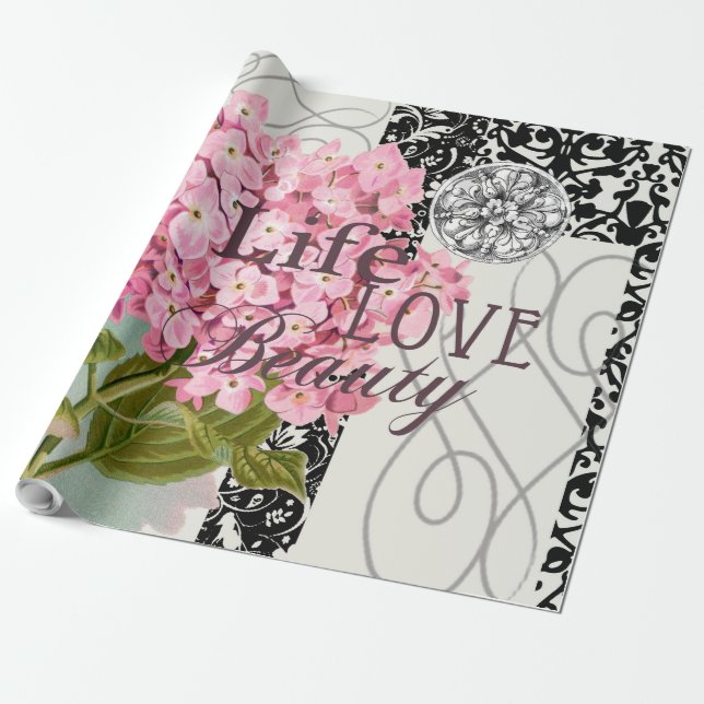 Damask Pattern Floral Decor Pretty Wrapping Paper (Unrolled)