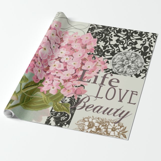 Damask Pattern Floral Decor Pretty Wrapping Paper (Unrolled)