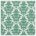 Damask Pattern - Forest Green on White Fabric