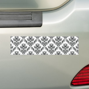 Damask Pattern, French Damask, Black and White Bumper Sticker