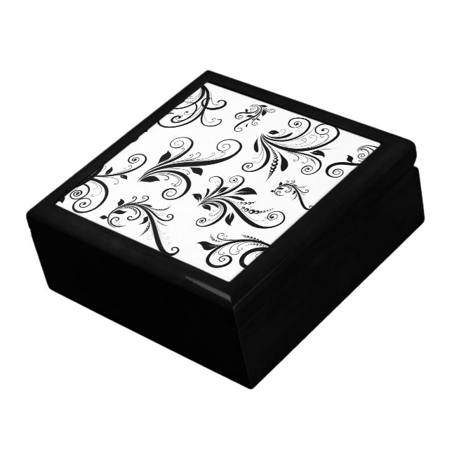 Damask Pattern, French Damask, Black and White Keepsake Box (Side)