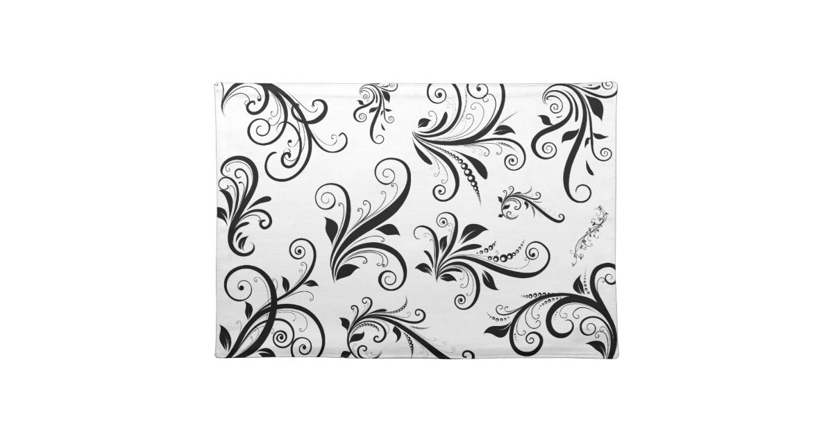 Damask Pattern, French Damask, Black and White Placemat Zazzle
