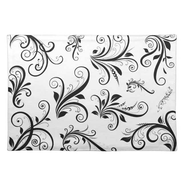 Damask Pattern, French Damask, Black and White Placemat (Front)