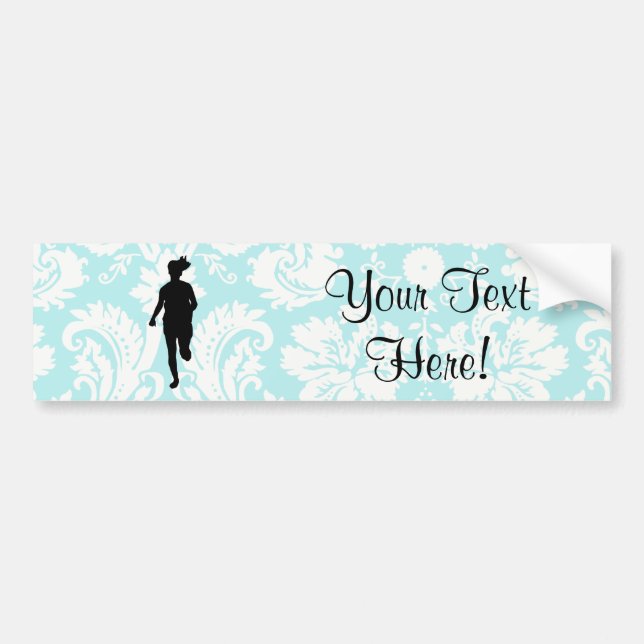 Damask Pattern; Girl Running Bumper Sticker (Front)