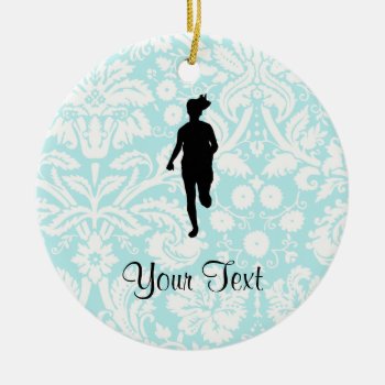 Damask Pattern; Girl Running Ceramic Ornament by SportsWare at Zazzle