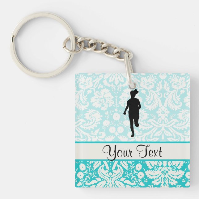 Damask Pattern; Girl Running Keychain (Front)
