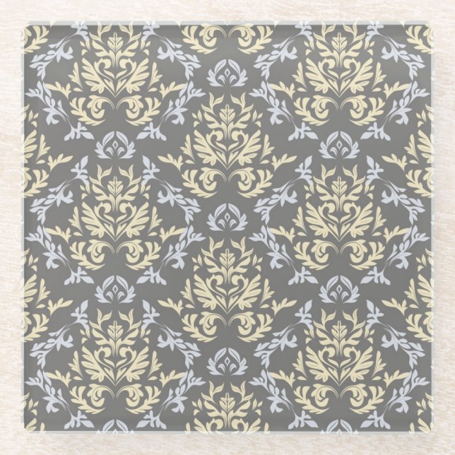 Damask pattern glass coaster (Front)