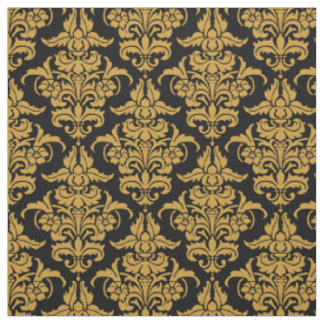 Damask Pattern - Gold Brown on Black Fabric