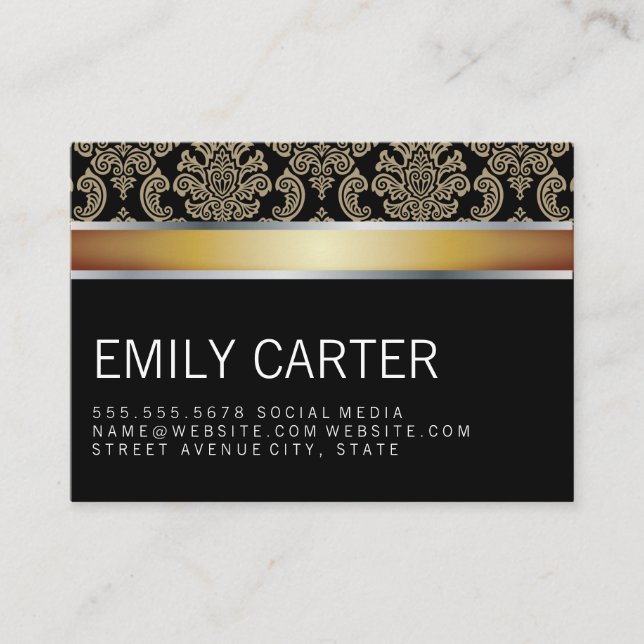 Damask Pattern Gold Executive Business Card (Front)