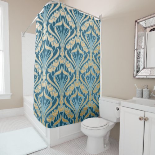 Damaskpatterngoldturqoisevintagevictorian wa shower curtain