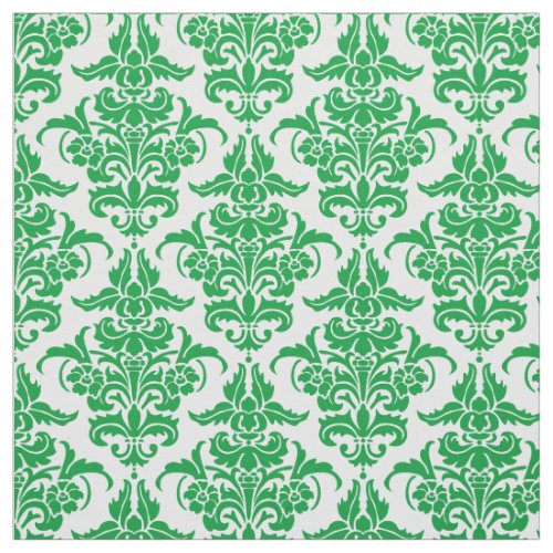 Damask Pattern _ Grass Green on White Fabric