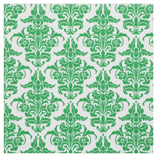 Damask Pattern - Grass Green on White Fabric