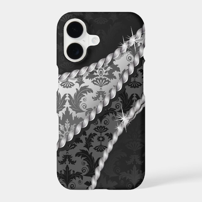 Damask Pattern, Gray Damask, French Damask Iphone Case (Back)