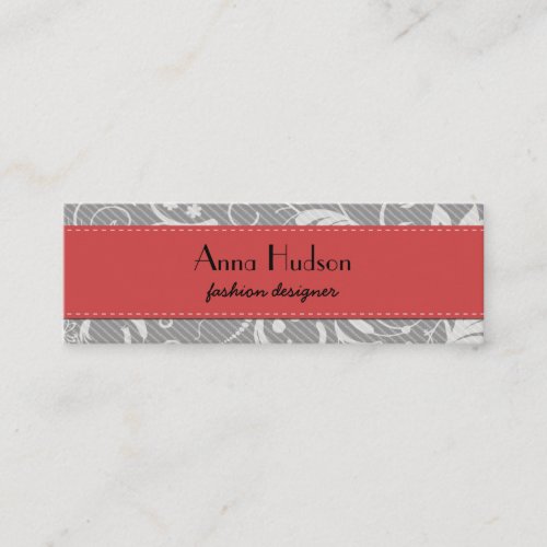 Baroque Ornamental Chic Damask Gray White Red Business Card Template