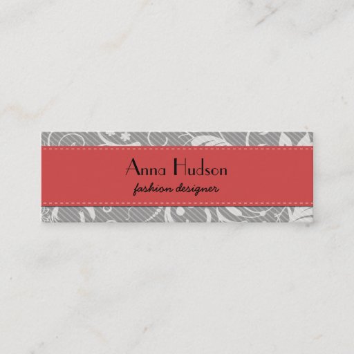 Customizable Baroque Ornamental Chic Damask Gray White Red Business Card Template