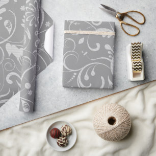 Damask Pattern, Gray Damask, French Damask Wrapping Paper