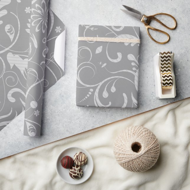 Damask Pattern, Gray Damask, French Damask Wrapping Paper (Crafts)