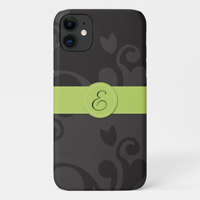 Damask Pattern, Gray Damask, Monogram Case-Mate iPhone Case (Back)