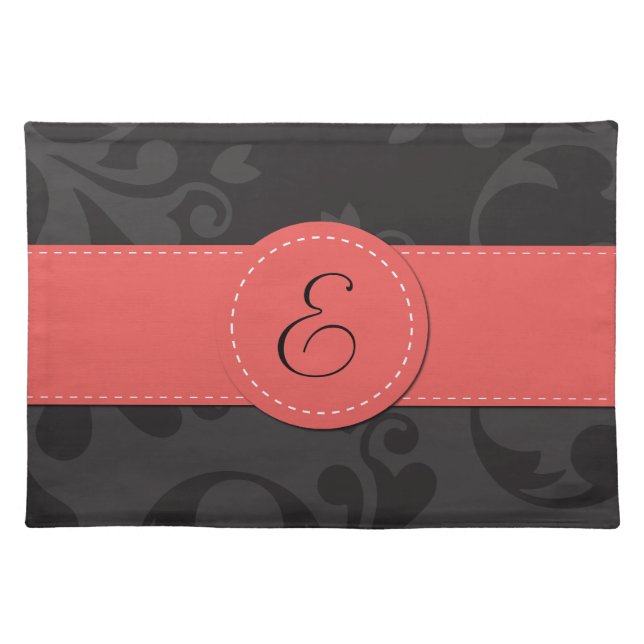 Damask Pattern, Gray Damask, Monogram Placemat (Front)