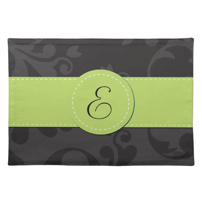 Damask Pattern, Gray Damask, Monogram Placemat (Front)