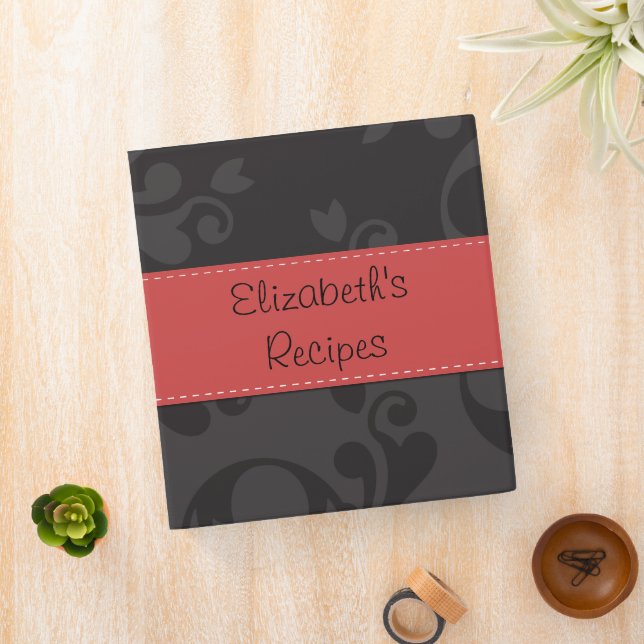 Damask Pattern, Gray Damask, Your Name Binder (In Situ)