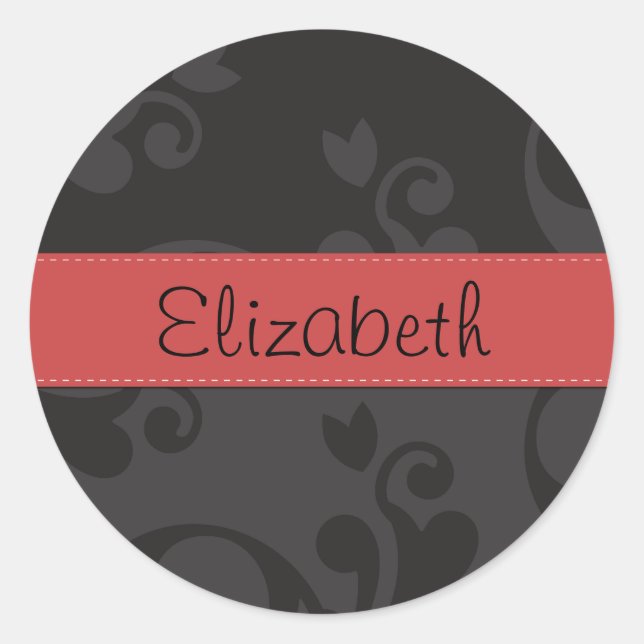 Damask Pattern, Gray Damask, Your Name Classic Round Sticker (Front)