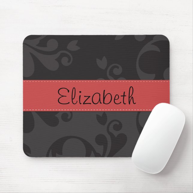 Damask Pattern, Gray Damask, Your Name Mouse Pad (With Mouse)
