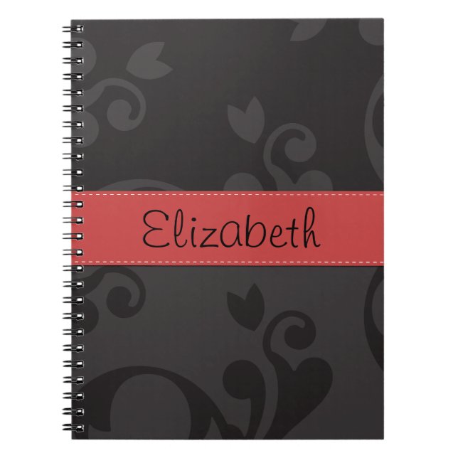Damask Pattern, Gray Damask, Your Name Notebook (Front)