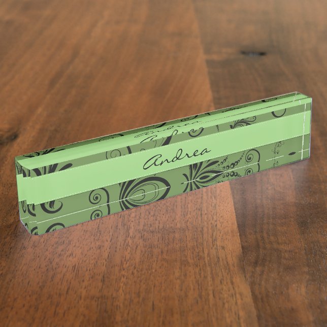 Damask Pattern, Green Damask, Your Name Plate (Side)
