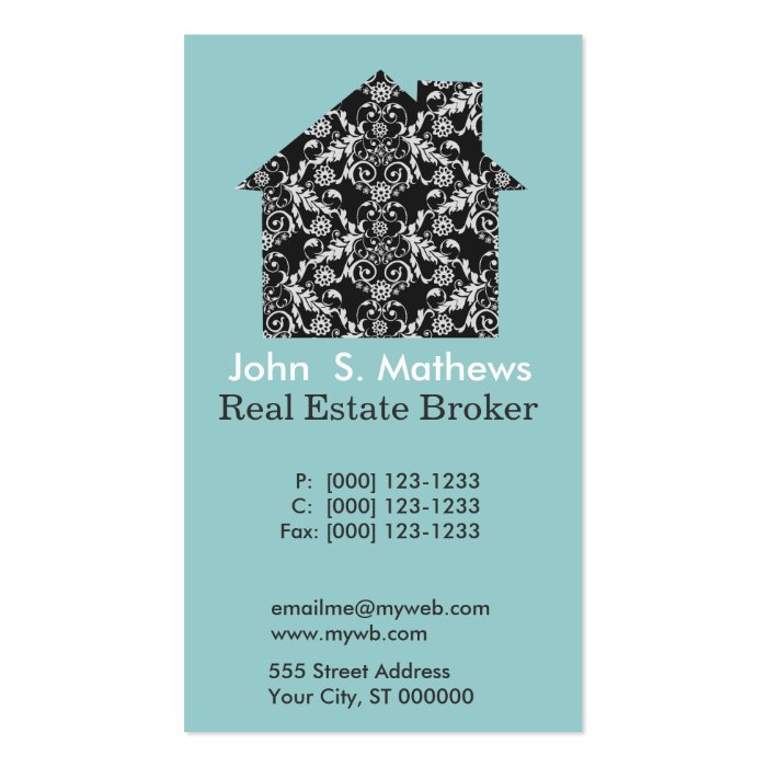 Damask Pattern House Business Card Templates