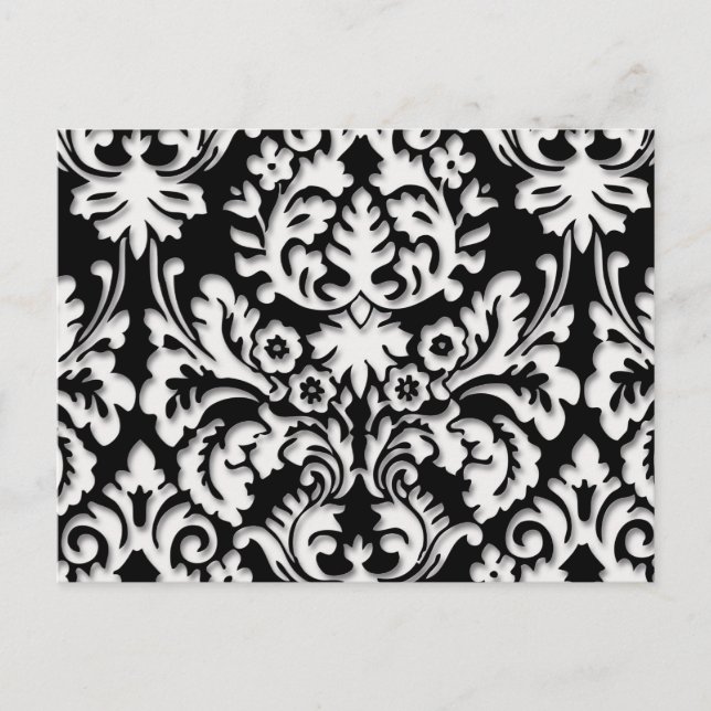 Damask Pattern in Black & White Postcard (Front)