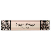 Damask Pattern in Pink Rose and Black | DIY Text Name Plate