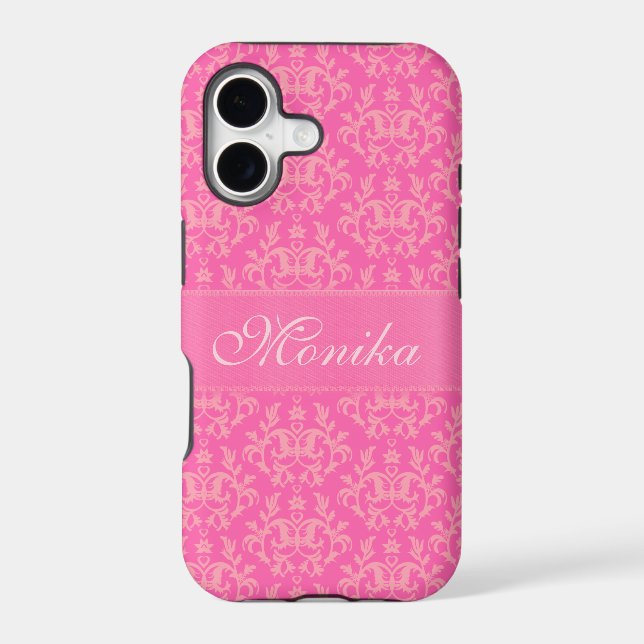 Damask pattern kangaroo paws pink custom name iphone case (Back)
