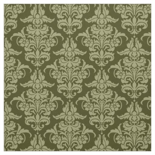 Damask Pattern - Khaki on Dark Olive Fabric