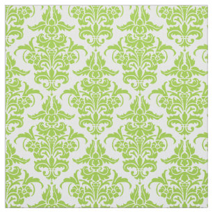 Damask Pattern - Martian Green on White Fabric