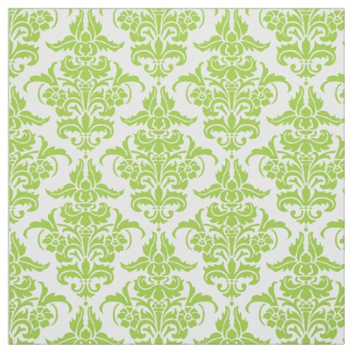 Damask Pattern _ Martian Green on White Fabric