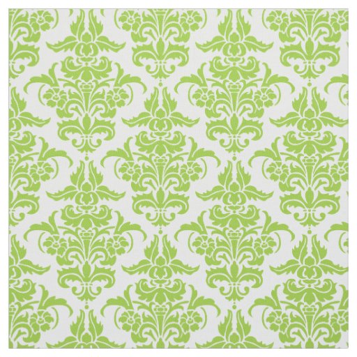 Damask Pattern - Martian Green on White Fabric