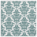 Damask Pattern - Moss Green on White Fabric
