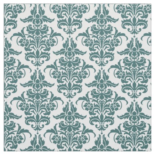 Damask Pattern _ Moss Green on White Fabric