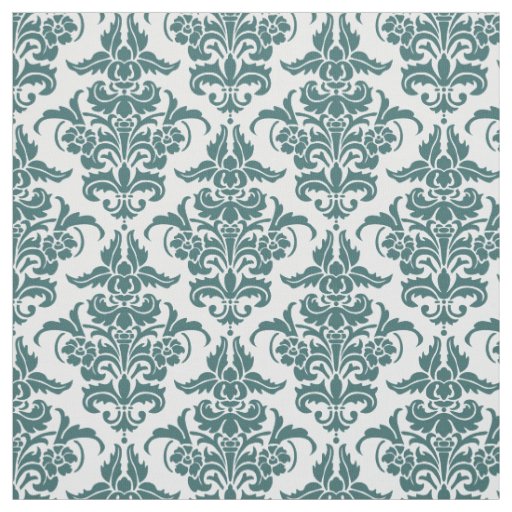 Damask Pattern - Moss Green on White Fabric
