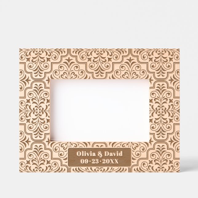 Damask pattern names and date wedding  engraved frames (Front)